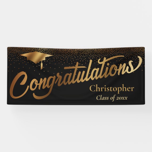 Congratulations Graduate, Class of Gold on Black Banner (Horizontal)