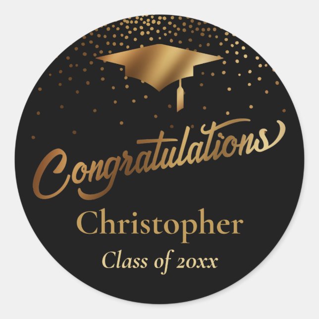 Congratulations Graduate, Class of Gold on Black Classic Round Sticker (Front)