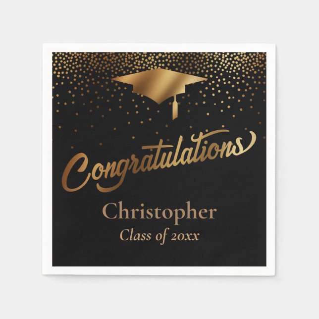 Congratulations Graduate, Class of Gold on Black Napkins (Front)