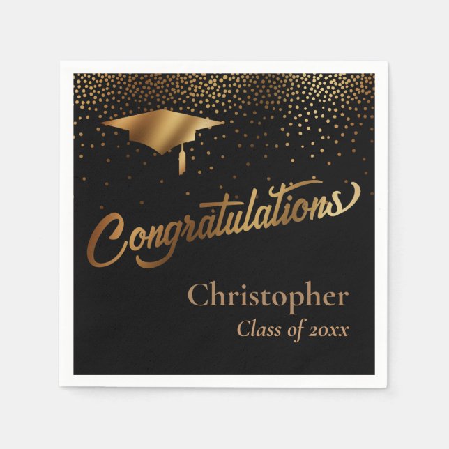Congratulations Graduate, Class of Gold on Black Napkins (Front)