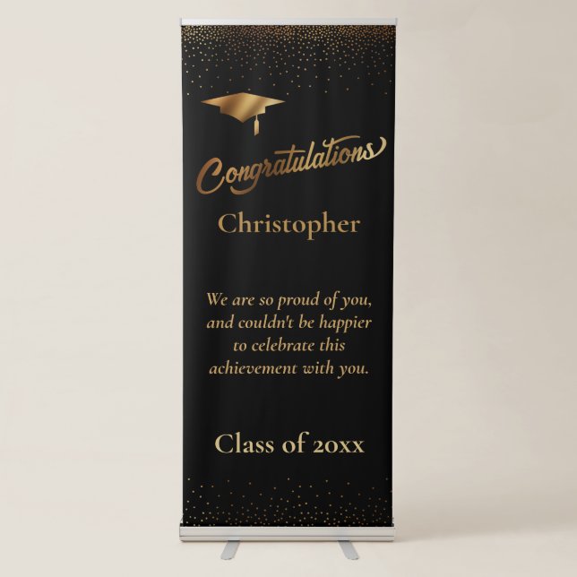 Congratulations Graduate, Class of Gold on Black Retractable Banner (Front)
