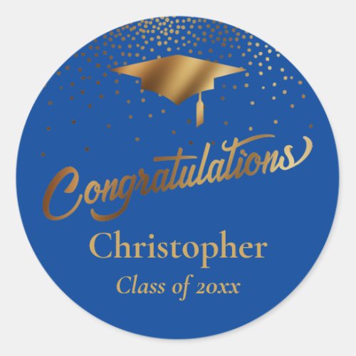 Congratulations Graduate Class of Gold on Blue Classic Round Sticker