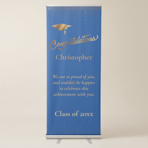 Congratulations Graduate Class of Gold on Blue Retractable Banner