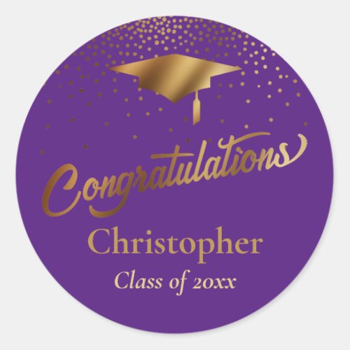 Congratulations Graduate Class of Gold on Purple Classic Round Sticker