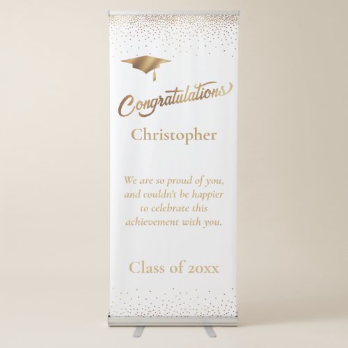 Congratulations Graduate Class of Gold on White Retractable Banner