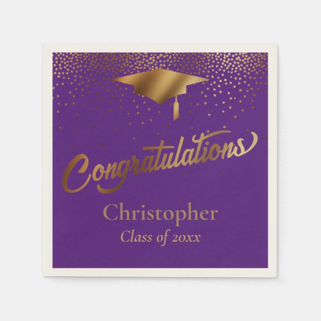 Congratulations Graduate, Class of Gold & Purple Napkins (Front)