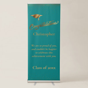 Congratulations Graduate, Class of Gold Teal Retractable Banner