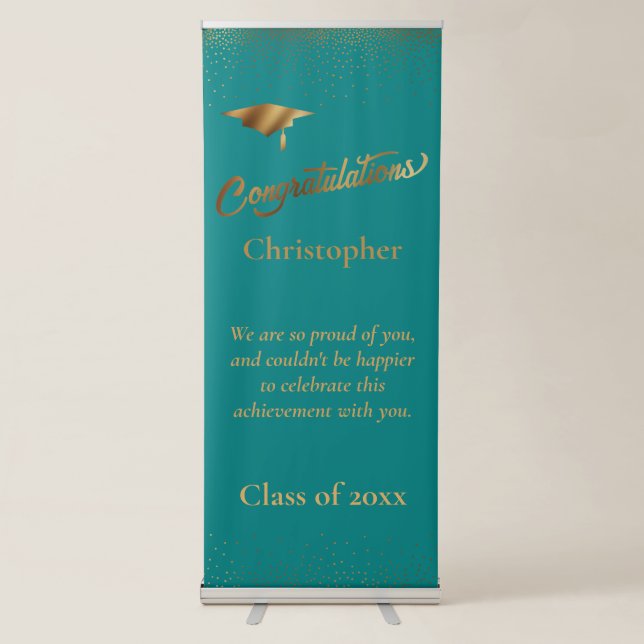 Congratulations Graduate, Class of Gold Teal Retractable Banner (Front)
