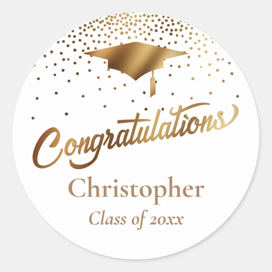 Congratulations Graduate, Class of Gold & White Classic Round Sticker ...