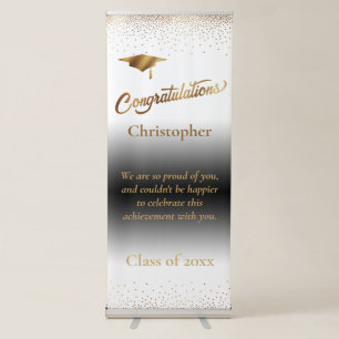 Congratulations Graduate Class of Gold White Ombre Retractable Banner