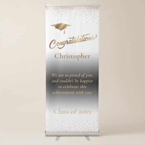 Congratulations Graduate Class of Gold White Ombre Retractable Banner