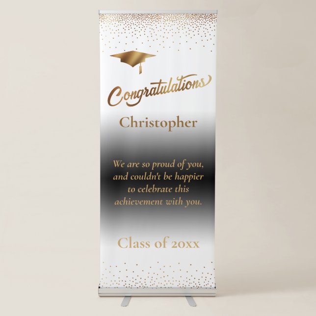 Congratulations Graduate Class of Gold White Ombre Retractable Banner (Front)
