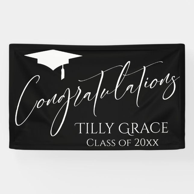 Congratulations Graduate Class of White on Black Banner (Horizontal)