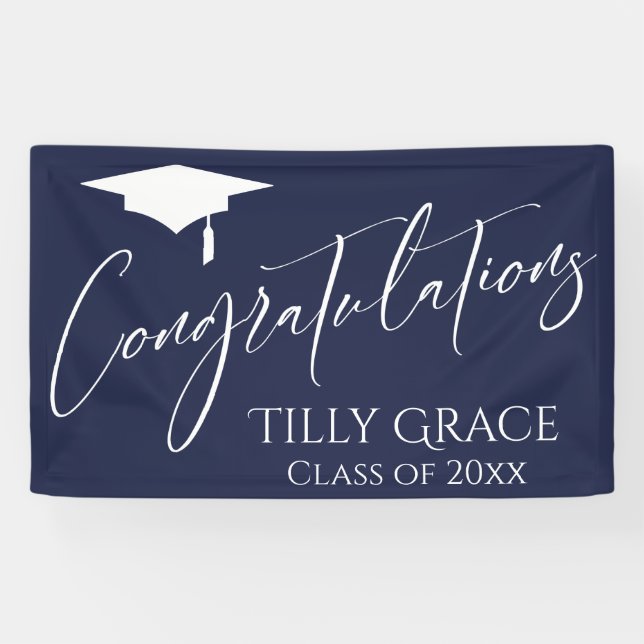 Congratulations Graduate Class of White on Navy Banner (Horizontal)