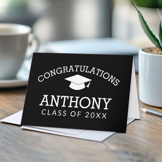 Congratulations Graduate - Classic Grad Cap Black Card (Custom, Personalized Graduation Congratulations - Folded Greeting Card)