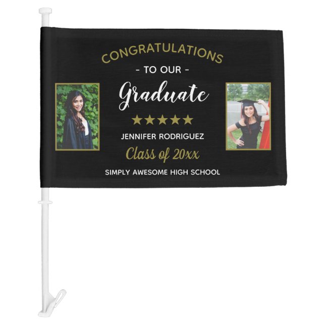 Congratulations Graduate Custom 2 Photo Graduation Car Flag (Front)