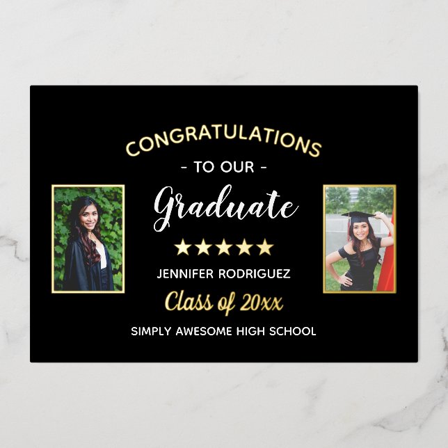 Congratulations Graduate Custom 2 Photo Graduation Foil Invitation (Front)