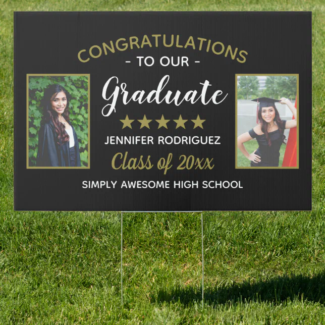 Congrats Grad Sign Personalized Congratulations Graduate Custom 2 Photo Graduation Sign | Zazzle