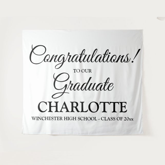 Congratulations graduate custom black script text tapestry (Front (Horizontal))
