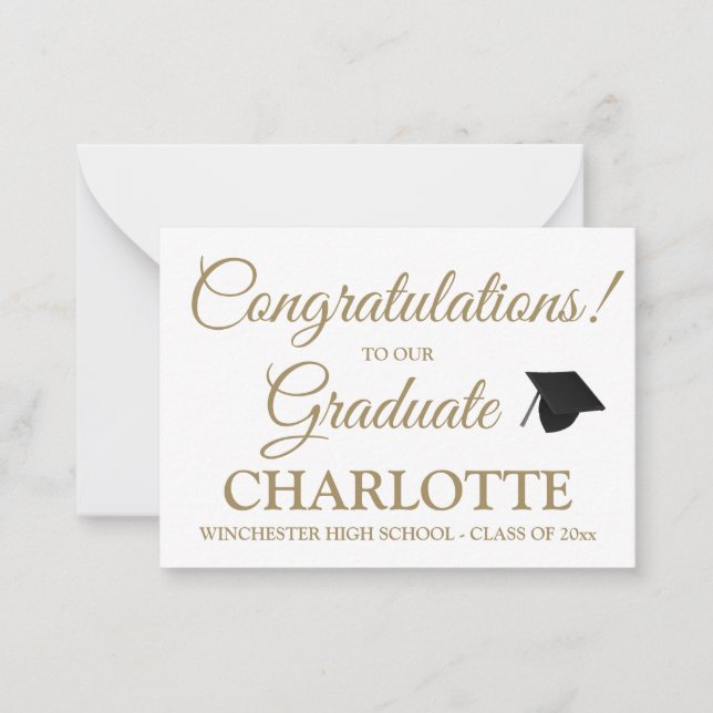 Congratulations graduate custom gold graduation note card (Front)