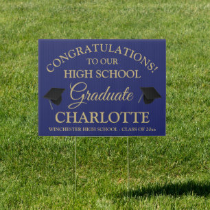 Congratulations graduate custom gold navy blue sign