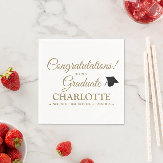 Congratulations graduate custom gold script text napkins (Insitu)