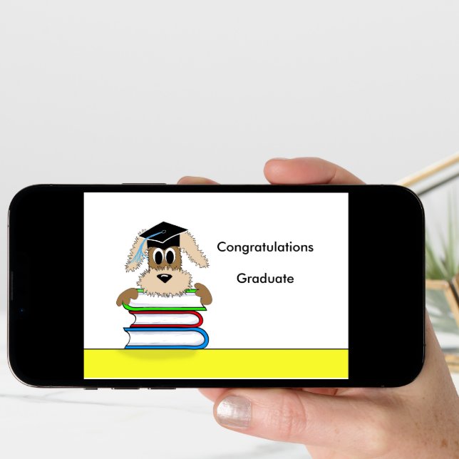 Congratulations Graduate Dog on Book Stack Card (Front Digital)