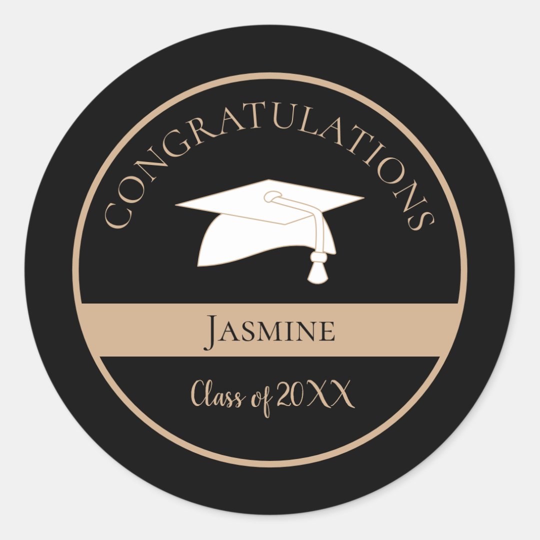 Congratulations Graduate Elegant Black Gold Classic Round Sticker | Zazzle