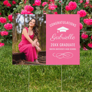 Congratulations Graduate Elegant Pink Photo Sign