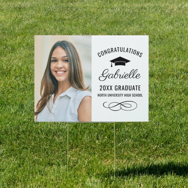 Congratulations Graduate Elegant White Photo Sign (Insitu)