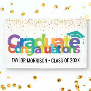 Congratulations Graduate Fun Colorful Gold Glitter Banner
