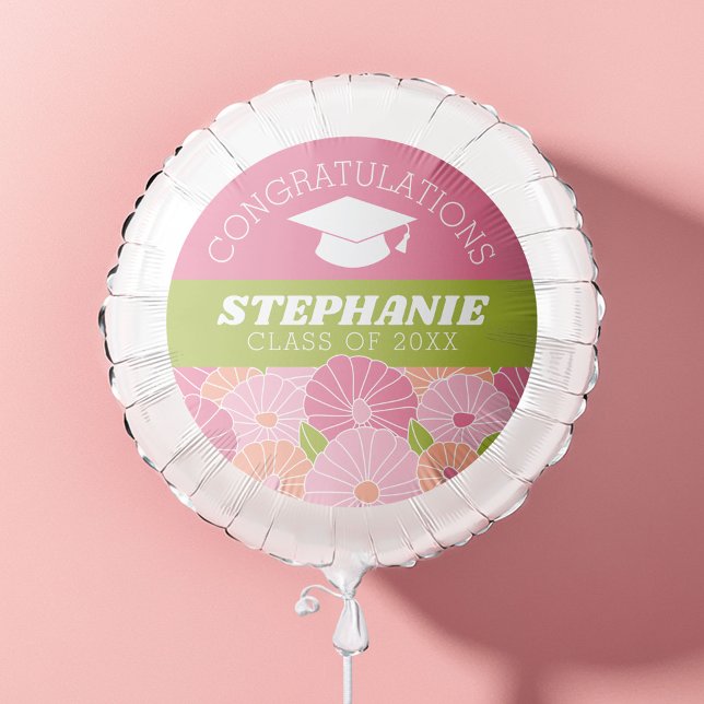 Congratulations Graduate Girly Flowers Graduation Balloon (Personalized Graduation Balloon)