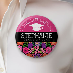 Congratulations Graduate Girly Flowers Graduation Button