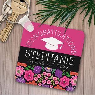 Congratulations Graduate Girly Flowers Graduation Keychain