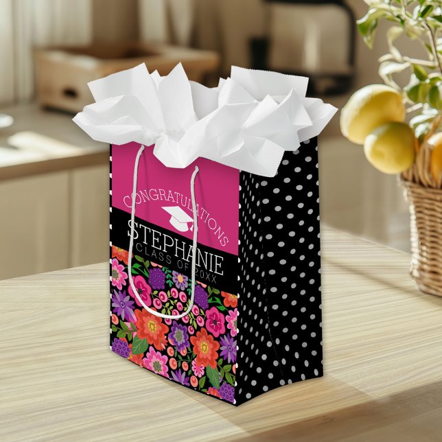 Congratulations Graduate Girly Flowers Graduation Medium Gift Bag (Custom Gift Bag)