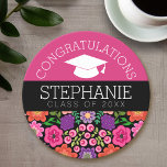 Congratulations Graduate Girly Flowers Graduation Round Paper Coaster<br><div class="desc">Add any year to personalize this whimsical design. This can be used for any graduate - high school,  college,  grad school,  med school or even trade school.</div>