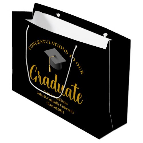 Congratulations Graduate Gold Black Chic Custom Large Gift Bag