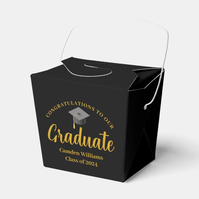 Congratulations Graduate Gold Black Custom Party Favor Boxes (Front Side)