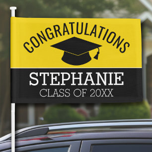 Congratulations Graduate Gold Black Graduation Car Flag