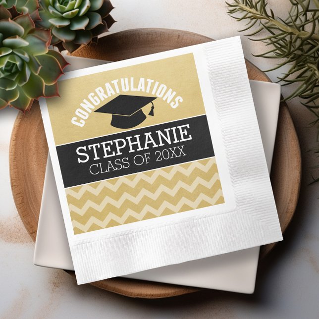 Congratulations Graduate - Gold Black Graduation Paper Napkins (Custom Graduation Napkins - Personalize these for the Grad Party)
