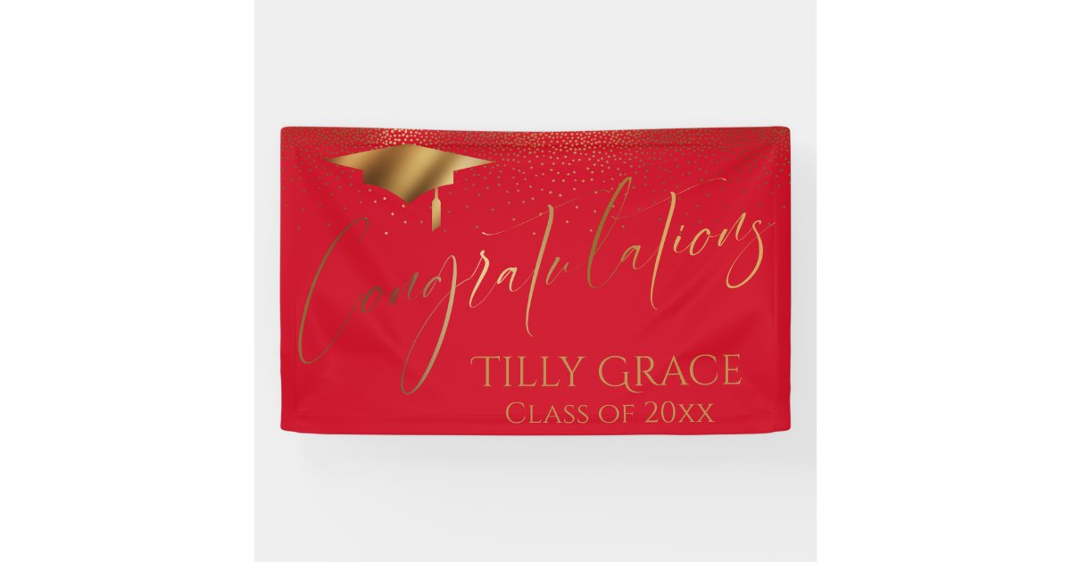 Congratulations Graduate Gold Confetti Cherry Red Banner | Zazzle