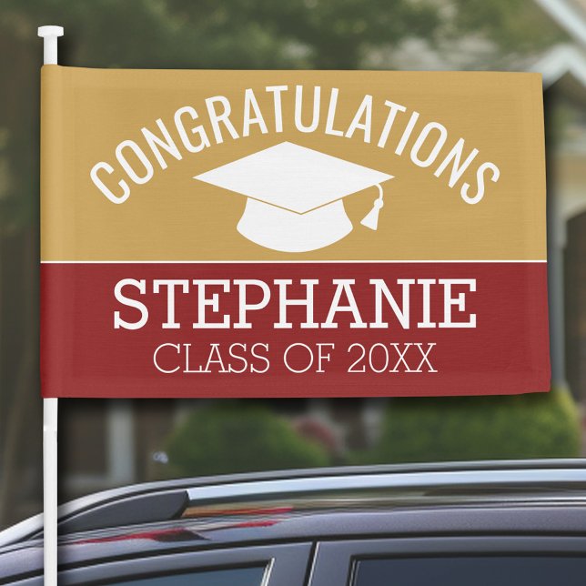 Congratulations Graduate Gold Maroon Graduation Car Flag (Personalized Graduation Car Flag)