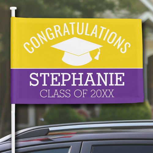 Congratulations Graduate Gold Purple Graduation Car Flag