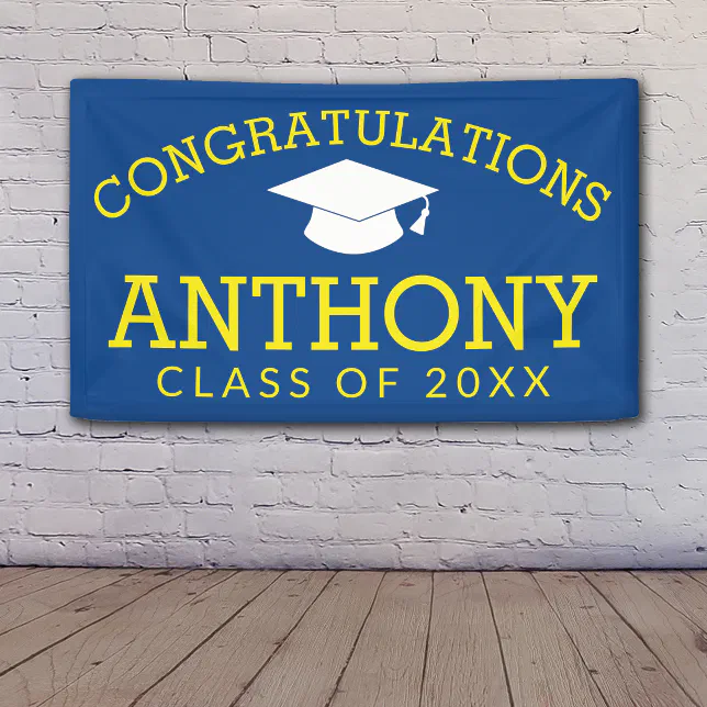 Congratulations Graduate Graduation - blue yellow Banner | Zazzle