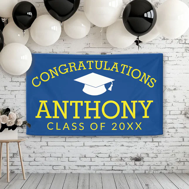 Congratulations Graduate Graduation - blue yellow Banner | Zazzle