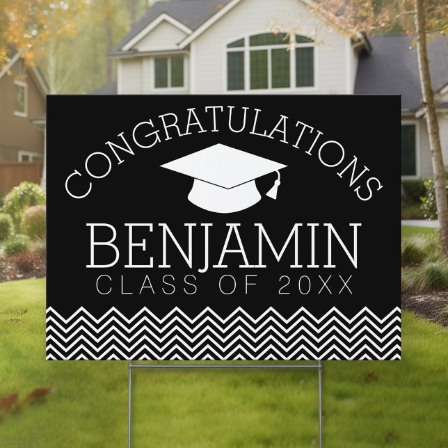 Congratulations Graduate Graduation Can Edit Black Yard Sign (Personalized Graduation Yard Sign)