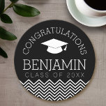 Congratulations Graduate Graduation CAN EDIT COLOR Round Paper Coaster<br><div class="desc">A modern,  minimal design for a graduation celebration. Add your graduate's custom text to the black and white design to make a memento or a graduation party favor.</div>