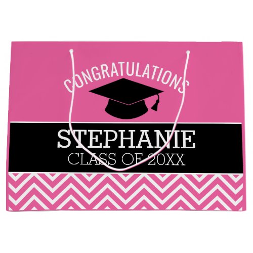 Congratulations Graduate Graduation Can Edit Pink Large Gift Bag
