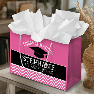 Congratulations Graduate Graduation Can Edit Pink Large Gift Bag