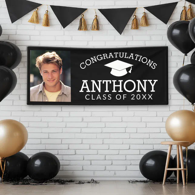 Congratulations Graduate Graduation Cap and photo Banner | Zazzle